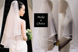 A240301【現貨】法式簡約緞面包邊雙層軟紗頭紗面紗(不澎款式)。新娘飾品【乳白色】