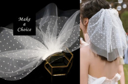 A240602【現貨】白色波點水玉點點雙層軟紗頭紗短頭紗(長35cm)。新娘飾品自助婚紗登記公證攝影拍照派對表演