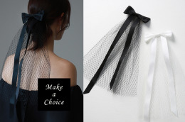 A240603【現貨】法式蝴蝶結網格頭紗短紗新娘頭紗(長40cm)【白色、黑色】。新娘飾品自助婚紗登記公證求婚攝影拍照派對表演