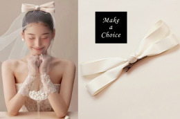 A240702【現貨】甜美米白色厚緞帶硬挺立體大蝴蝶結造型髮夾髮飾。新娘飾品自助婚紗登記