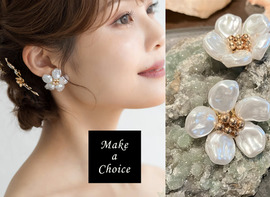 A240703【現貨】巴洛克仿珍珠花瓣金色串珠造型耳環【耳針、耳夾】。新娘飾品造型派對宴會