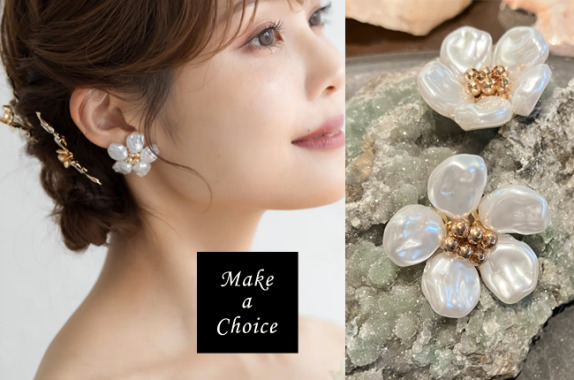 A240703【現貨】巴洛克仿珍珠花瓣金色串珠造型耳環【耳針、耳夾】。新娘飾品造型派對宴會