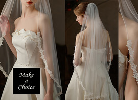 A250101【現貨】法式復古氣質鎖邊+蕾絲花邊單層軟紗頭紗100*150。新娘飾品求婚登記公證自助婚紗【白色】