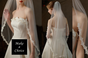 A250101【現貨】法式復古氣質鎖邊+蕾絲花邊單層軟紗頭紗100*150。新娘飾品求婚登記公證自助婚紗【白色】