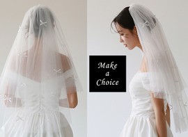 A250105【現貨】法式優雅手縫小蝴蝶結雙層軟紗頭紗頭飾【髮梳】。新娘飾品婚禮求婚自助婚紗結婚登記生日派對表演兒童寫真