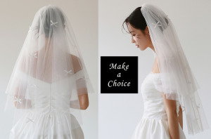 A250105【現貨】法式優雅手縫小蝴蝶結雙層軟紗頭紗頭飾【髮梳】。新娘飾品婚禮求婚自助婚紗結婚登記生日派對表演兒童寫真