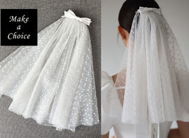 A250104【現貨】短款白色蝴蝶結水玉點點軟紗頭紗頭飾【髮梳】。新娘飾品婚禮求婚自助婚紗結婚登記生日派對表演兒童寫真