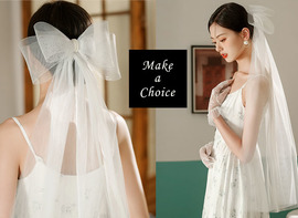 A250601【現貨】白色雙層硬挺網紗串珠大蝴蝶結軟紗頭紗頭飾【髮夾】。新娘飾品婚禮求婚自助婚紗結婚登記生日派對表演