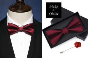 A200801【現貨】男士新郎伴郎領結西裝襯衫蝴蝶結紳士結婚【條紋紅酒色】贈胸花