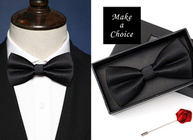 A200801【現貨】男士新郎伴郎領結西裝襯衫蝴蝶結紳士結婚【條紋黑色】贈胸花
