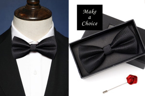 A200801【現貨】男士新郎伴郎領結西裝襯衫蝴蝶結紳士結婚【條紋黑色】贈胸花