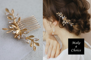 A250701【現貨】復古優雅小巧金色銅製枝葉鋯石水鑽髮梳。新娘飾品中式婚禮宴客派對表演造型飾品媽媽飾品婆婆飾品