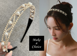 A250801【現貨】韓式優雅氣質珍珠水鑽淺金色髮箍髮帶頭飾。新娘飾品寫真派對晚會生日尾牙活動