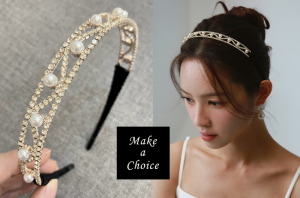 A250801【現貨】韓式優雅氣質珍珠水鑽淺金色髮箍髮帶頭飾。新娘飾品寫真派對晚會生日尾牙活動