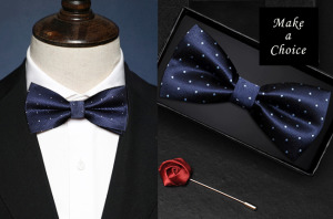 A230801【現貨】男士新郎伴郎領結西裝襯衫蝴蝶結結婚紳士【藍色銀點點】贈胸花