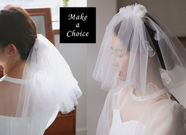 A250901【現貨】森系甜美立體雪紡花綴珍珠短款雙層軟頭紗頭飾【髮梳】。新娘飾品婚禮求婚自助婚紗結婚登記生日派對表演兒童寫真