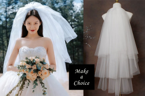 A260101【現貨】超美簡約三層蓬蓬紗澎澎紗紗造型硬紗頭紗【髮梳款】。凹造型必備結婚登記頭紗新娘頭紗自助婚紗