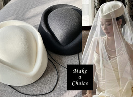 A251201【現貨】復古法式優雅平頂空姐毛呢感貝雷帽小禮帽【黑色、白色】。新娘名媛復古派對民媛千金風