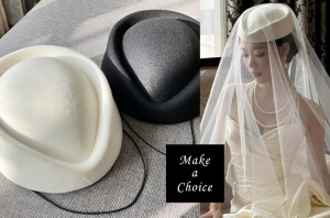 A251201【現貨】復古法式優雅平頂空姐毛呢感貝雷帽小禮帽【黑色、白色】。新娘名媛復古派對民媛千金風