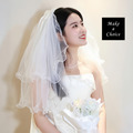 A250904【現貨】甜美復古二/雙層蓬蓬澎澎蝴蝶結珍珠釘珠軟紗造型頭紗【髮夾款】。結婚登記頭紗新娘頭紗自助婚紗_9