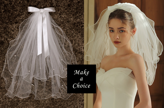 A250904【現貨】甜美復古二/雙層蓬蓬澎澎蝴蝶結珍珠釘珠軟紗造型頭紗【髮夾款】。結婚登記頭紗新娘頭紗自助婚紗