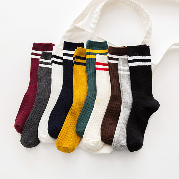 買十送一 韓系百搭雙線條款捲捲襪 W02