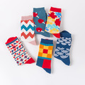日系熱銷百搭款 創意圖案中筒襪子 中筒襪 長襪 棉襪 韓妞必備長襪 方格紋 桌球拍 英倫風 日本風 W11_1