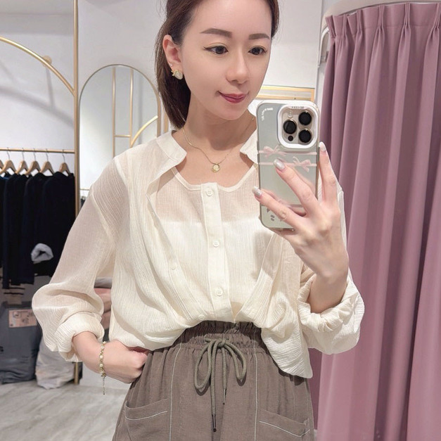 [03023600] 假兩件棉麻短衫