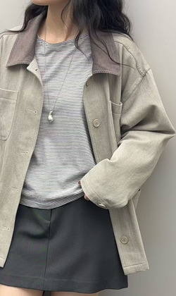 [13013400] 撞色領水洗復古外套