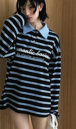 [02043500] POLO領字母條紋T