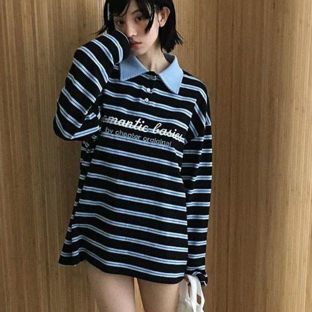 [02043500] POLO領字母條紋T