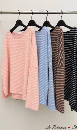 [12011001] 細條紋毛絨絨毛衣