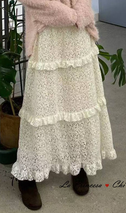 [07008405] 蕾絲毛料蛋糕裙