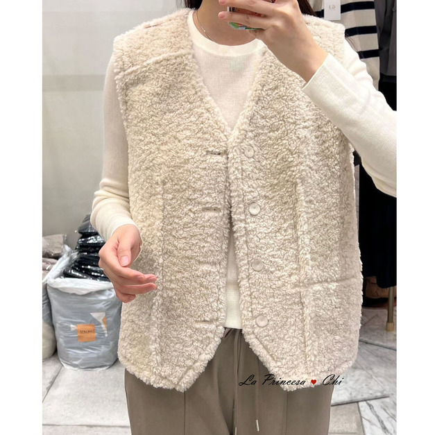 [01011609] 2Way羔羊+麂皮背心