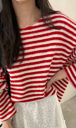 [12010806] 細條紋暖呼呼毛衣