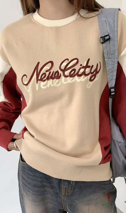 [02046501] 拼彩色塊大學T