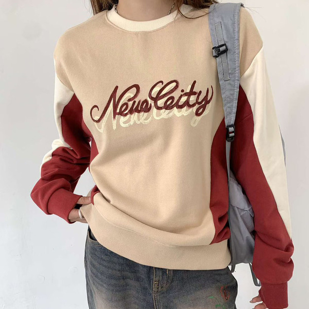 [02046501] 拼彩色塊大學T