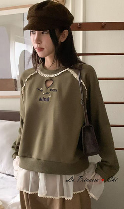 [02046303] 挖空愛心拼透紗T