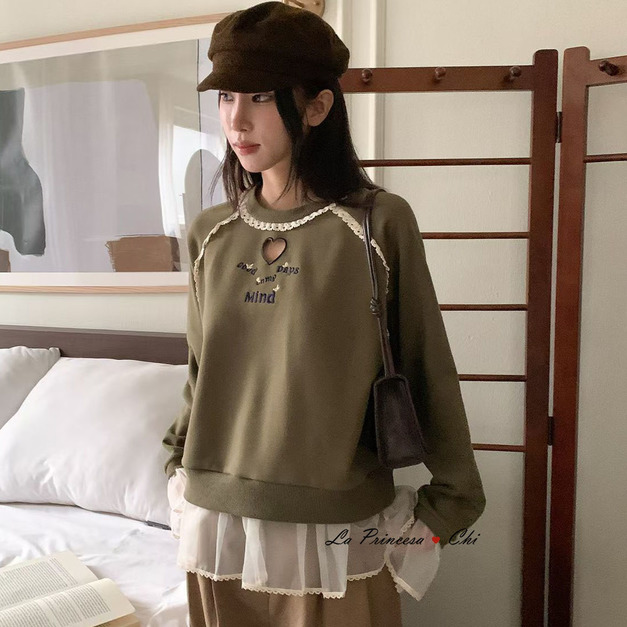 [02046303] 挖空愛心拼透紗T