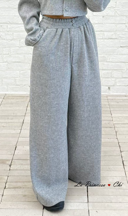 [06021801] 高腰坑條落地寬褲