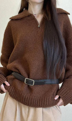 [12013302] 開襟領學院毛衣