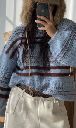 [12012701] 50%羊毛彩紋粗針織