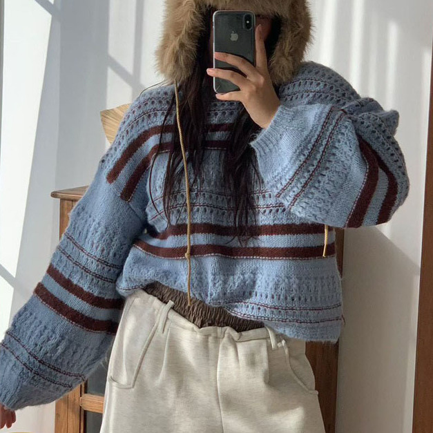 [12012701] 50%羊毛彩紋粗針織