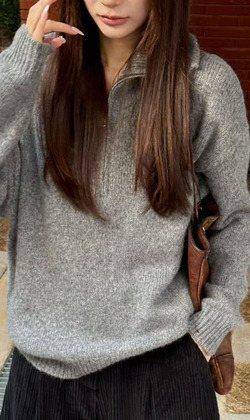 [12013005] 拉鍊開襟領羊毛衣
