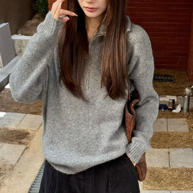 [12013005] 拉鍊開襟領羊毛衣