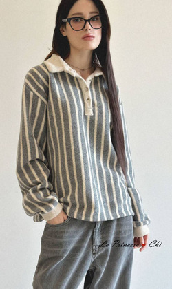 [02048000] 直紋POLO領磨毛T