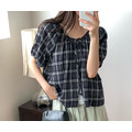 [04014300] 格紋兩面穿結飾衫