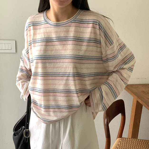 [02059105] 彩條紋透感T