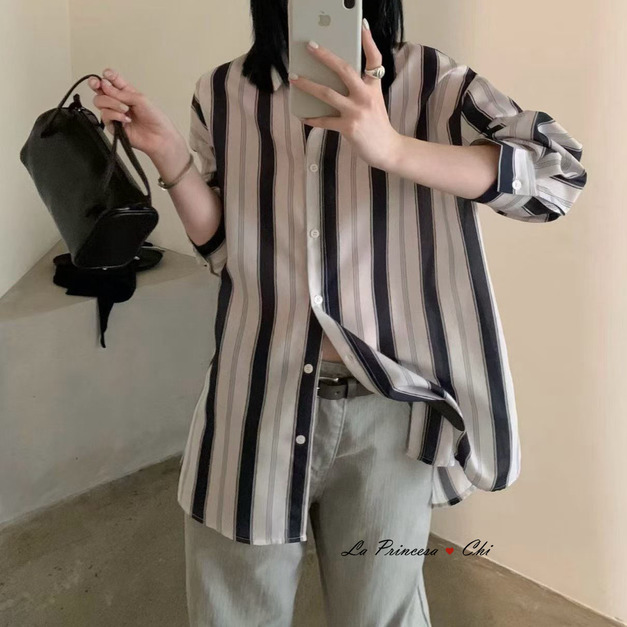 [03029602] 深藍條紋襯衫