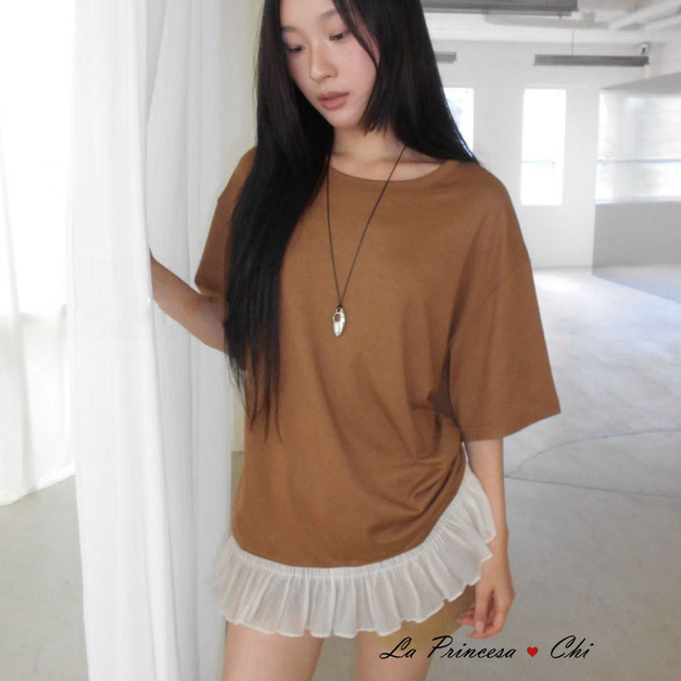 [05014309] 蕾絲小裙擺傘T